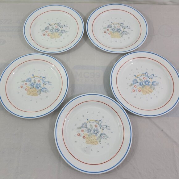 Corelle COUNTRY CORNFLOWER Blue Ribbon Basket Salad Luncheon Plates - Set of 5 - Picture 10 of 16